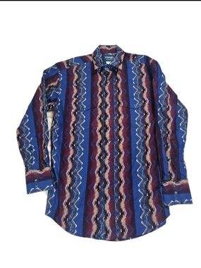 Wrangler Men’s Blue Aztec-Pattern Western Shirt